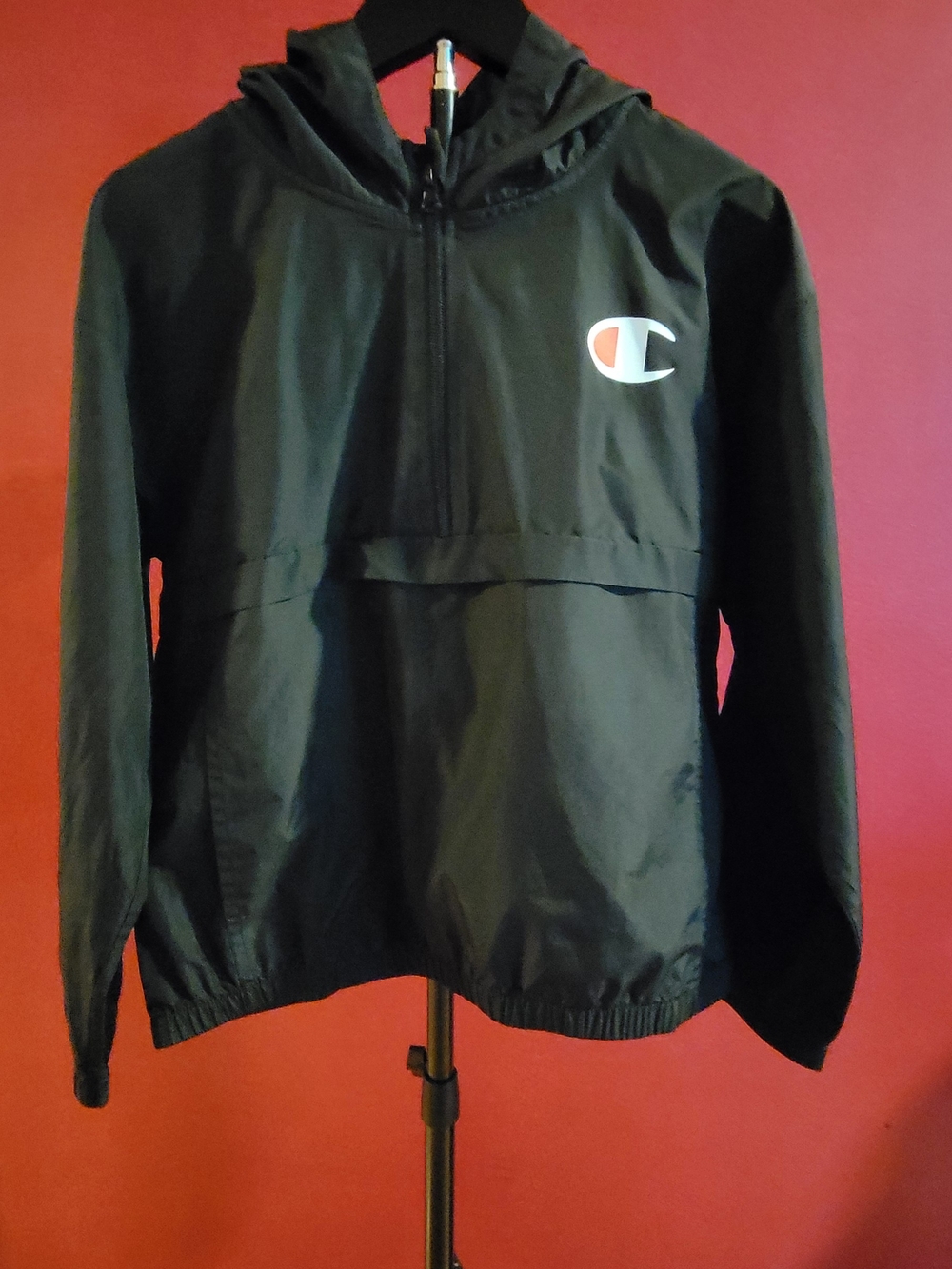 Champion Kids' Black Hooded Quarter-zip Anorak Jacket